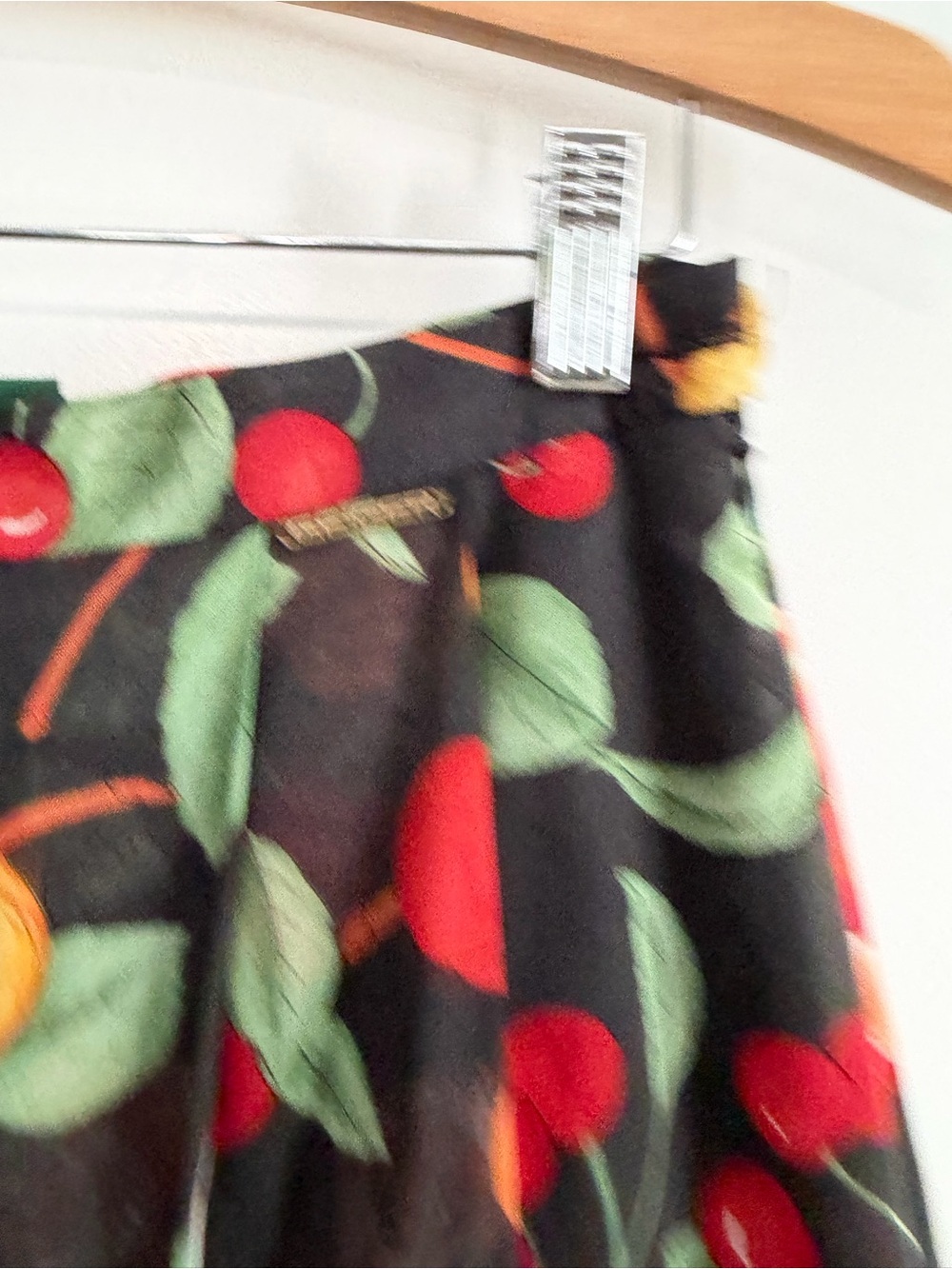 Vintage European Fruit Print Cotton Pleated Maxi Skirt - Picture 4 of 11